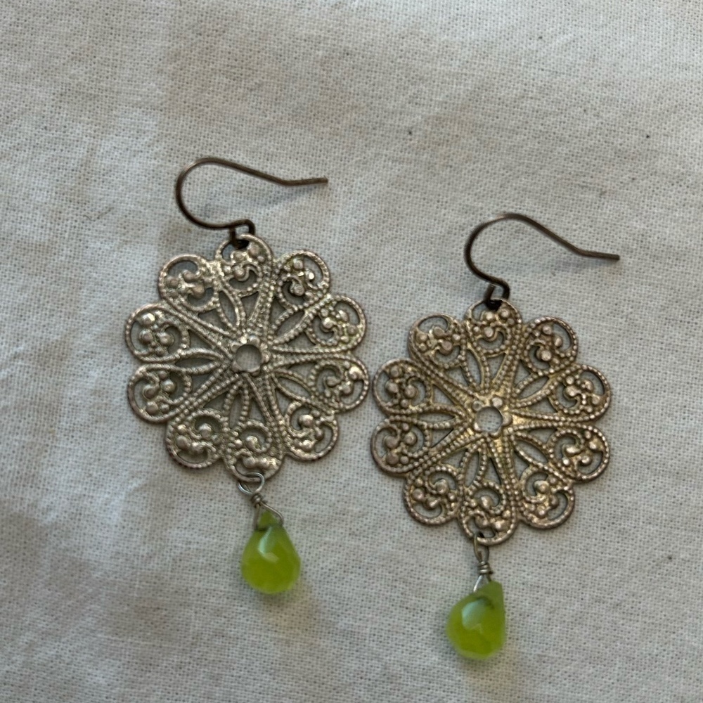 Silver and Green Drop earrings